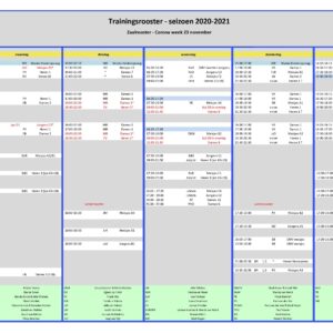 Nieuw trainingsrooster 23 november – competitiegeld